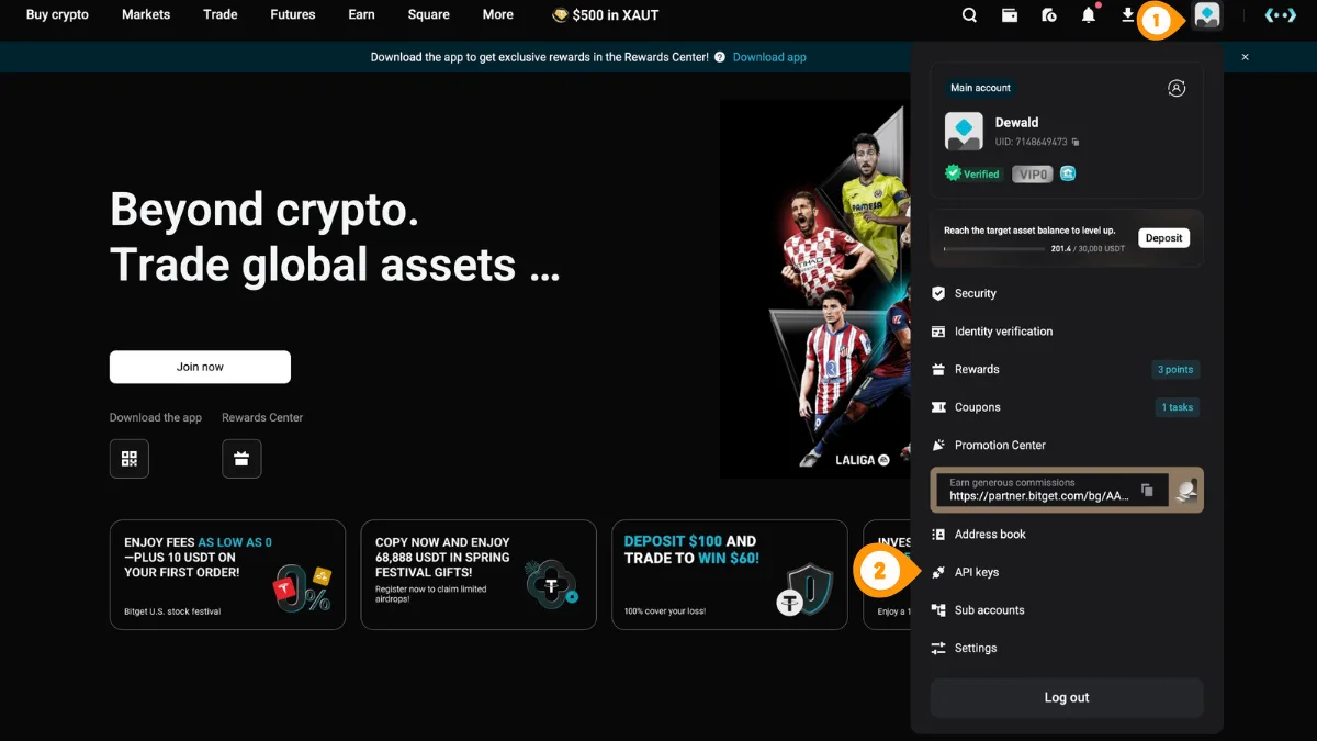 Open API Keys in Bitget