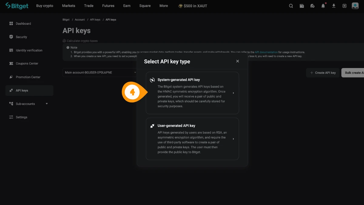Select API Key Type