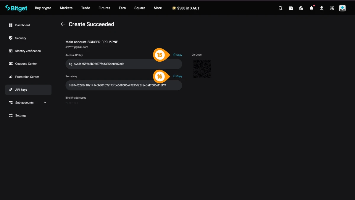 Copy Your API Key & Secret