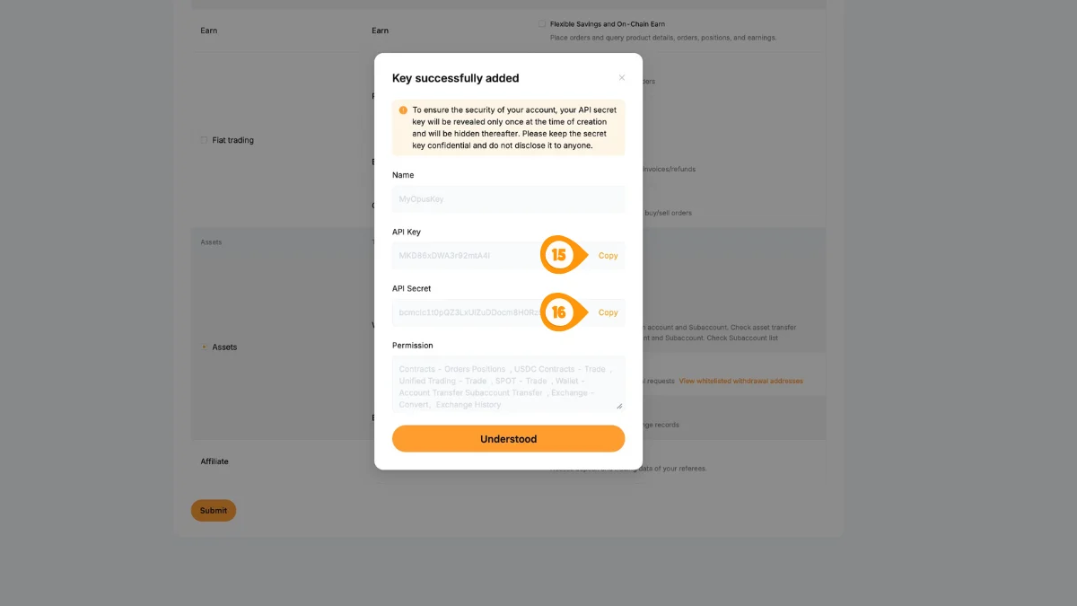 Copy Your API Key & Secret