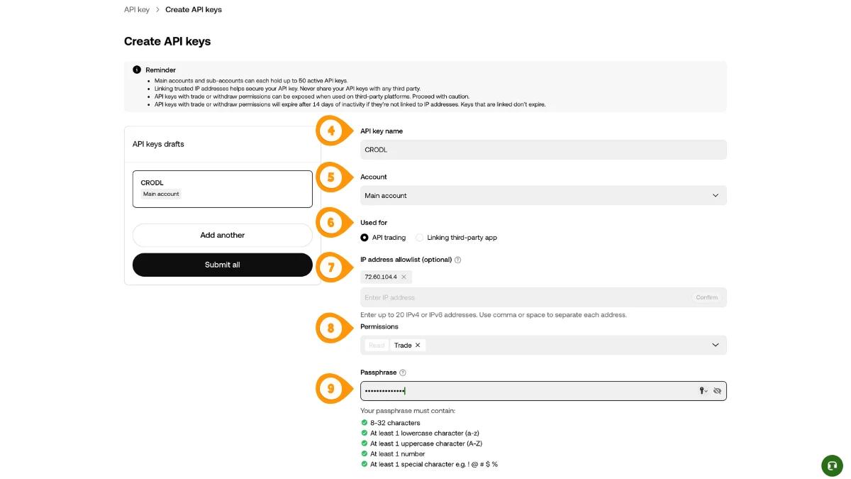 Configure OKX API Key Details