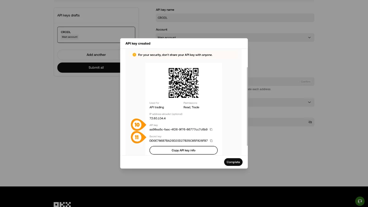 Copy OKX API Credentials
