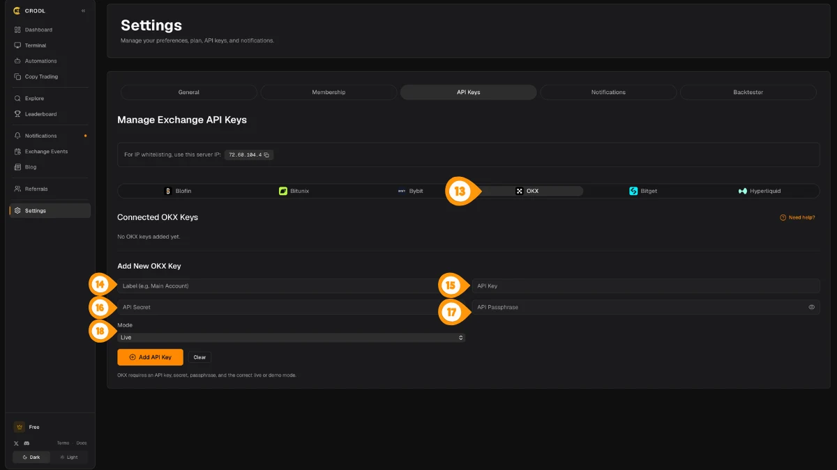 Add Your OKX Key to Crodl